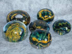 blue and yellow paperweight group