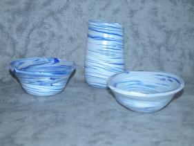 smaller blue swirl dishes and vase